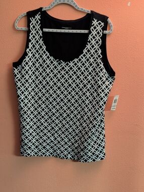Charter Club Black Tank with White Lattice Detail